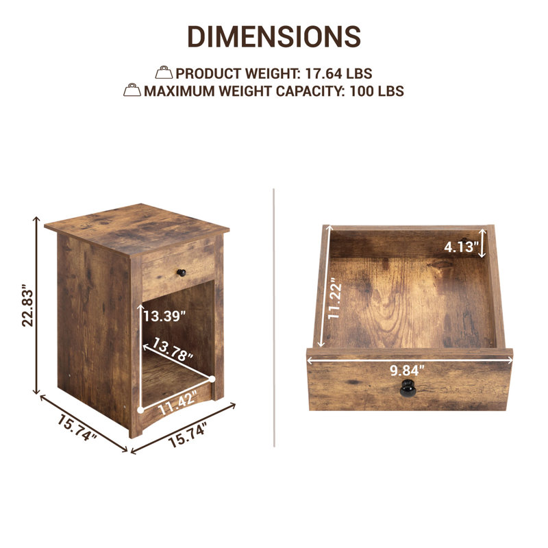 Table de chevet en bois Kayla, Brun rustique