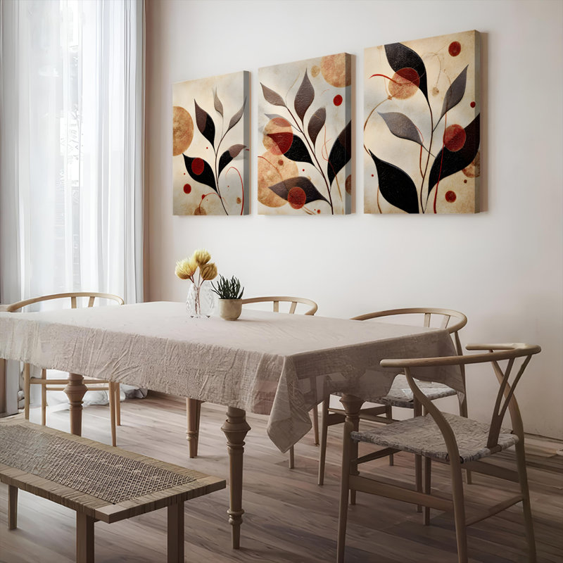 Tableau abstrait floral sur toile tendue, style moderne (lot de 3), H 24 po x l 48 po