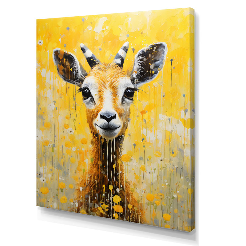 Popart, portrait d'une chèvre jaune sur toile, H 44 po x l 34 po x P 1,5 po, Toile tendue