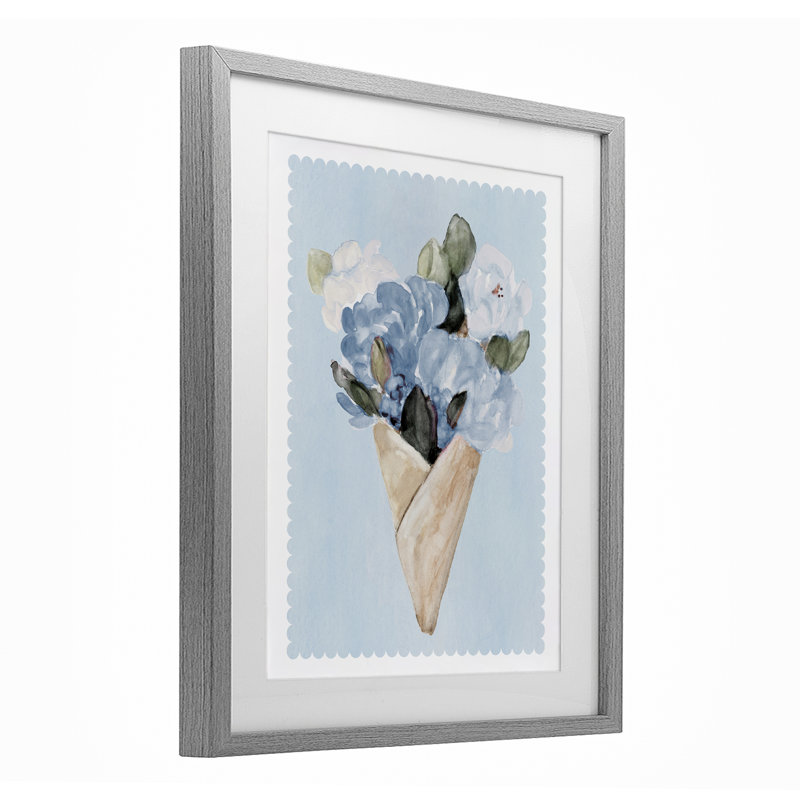 «Blue Gift Bouquet», reproduction sous verre encadrée par Lanie Loreth, Cadre de ferme gris, H 16 po x l 13 po