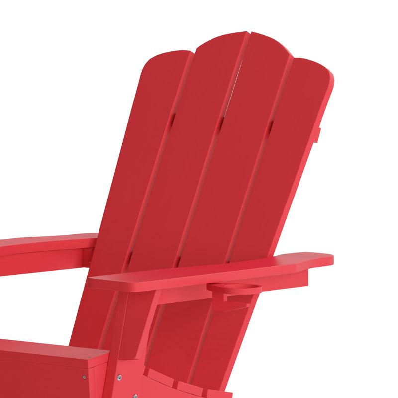 Ayleah Commercial All-Weather Adirondack Chairs with Cupholders, Red