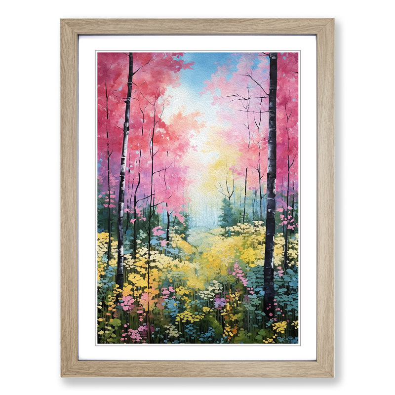 Spring Forest Colour Field - Single Picture Frame Print on Wood, 64cm H x 46cm W x 2cm D, Oak Framed