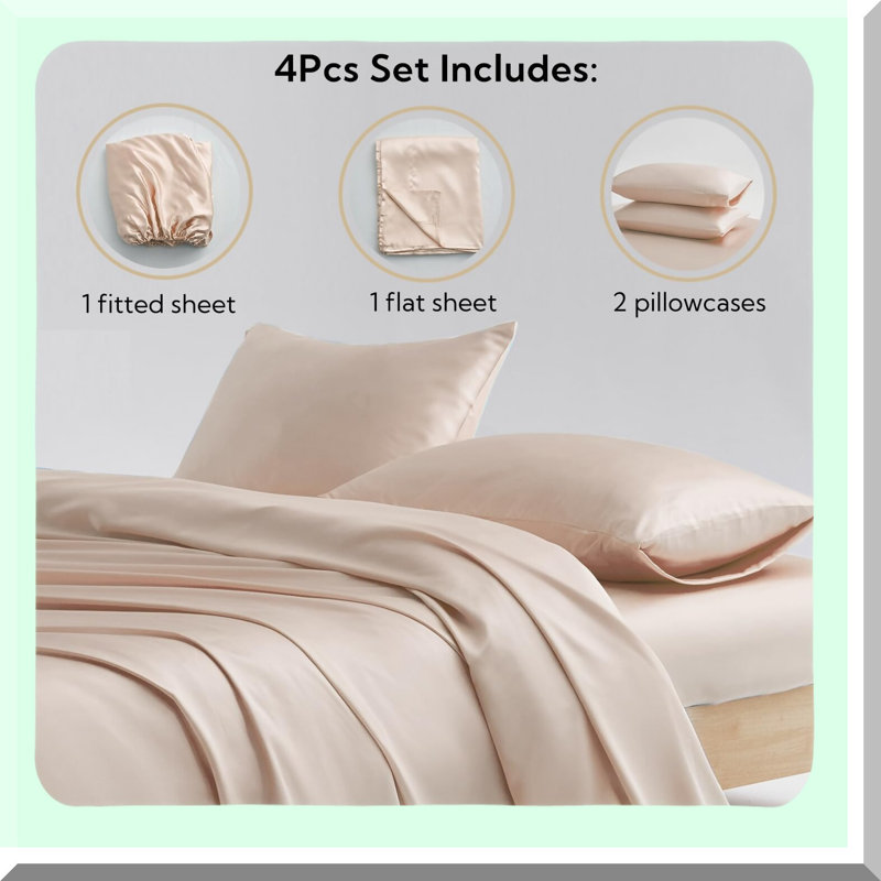 Luxury Silky Taupe Bedding Set - Full Size 4-Piece Sheet Set with Soft Pillowcase, Flat Sheet, and Fitted Sheet - Hotel Quality and Durable