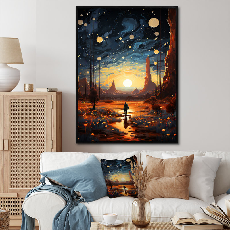 Art abstrait jaune, paysage chromatique abstrait III, Cadre flottant noir, H 32 po x l 24 po