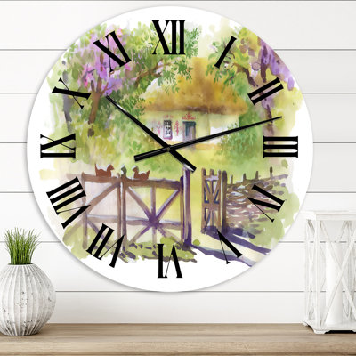 Painting Of Rustic Cottage In The Woods - Traditional wall clock