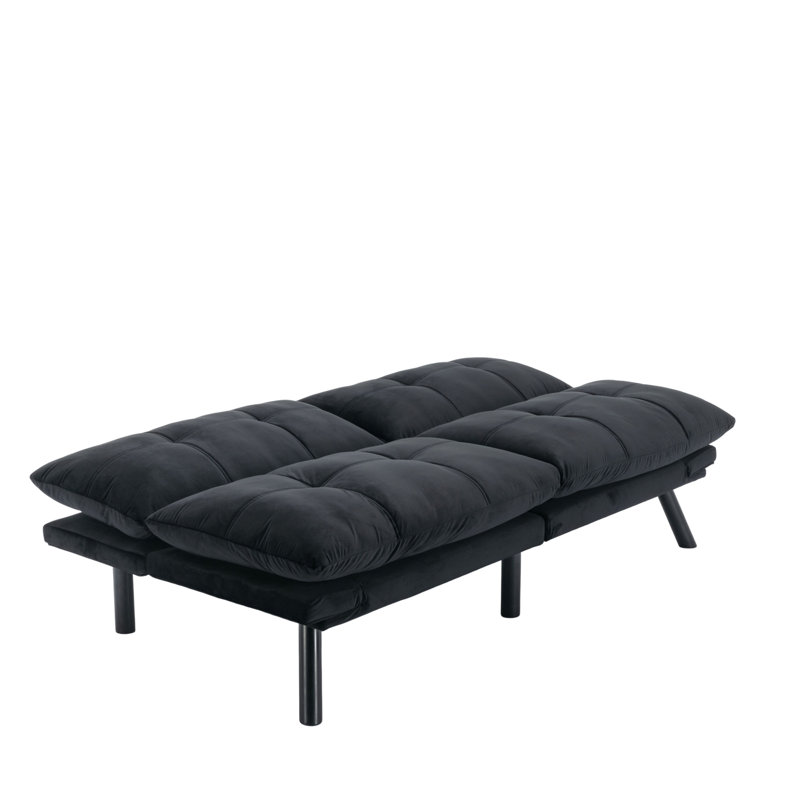 71'' Convertible Folding Modern Sofa Bed with Adjustable Armrest, Black Velvet, 29.13'' H x 70.87'' W x 38.6'' D