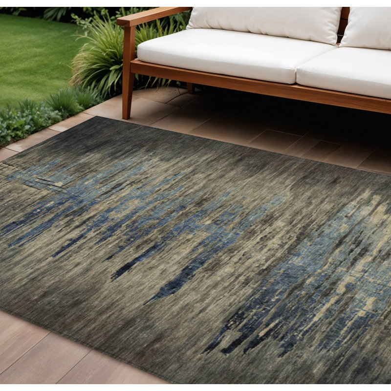 Tapis extérieur lavable abstrait 9 pi x 12 pi café