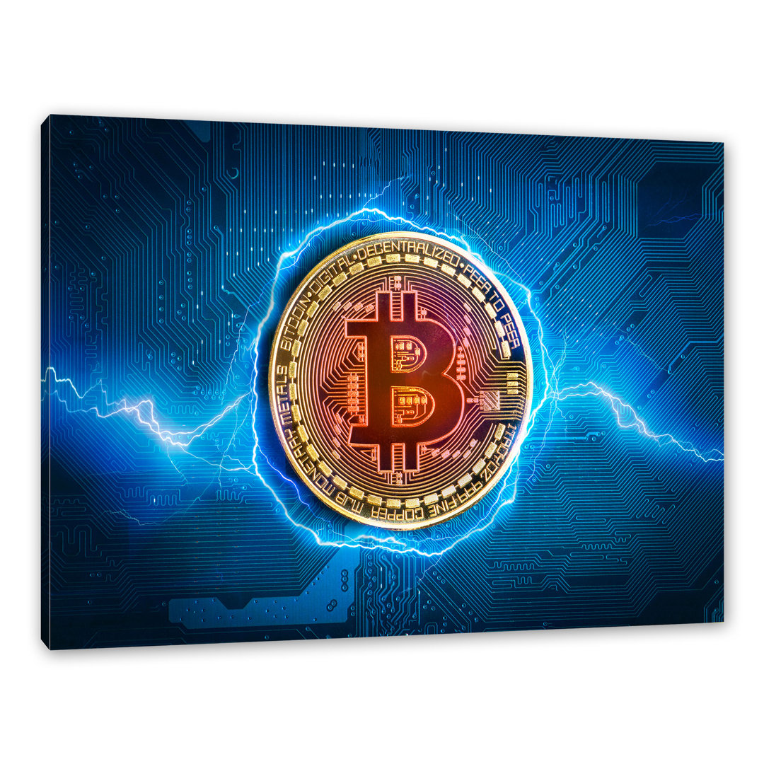 Leinwandbild Bitcoin BTC auf Motherboard