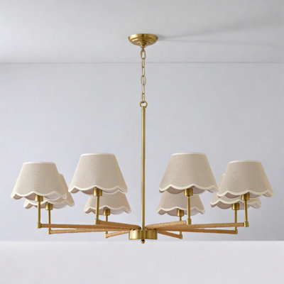 8-Light Rope and Fabric Shade Chandelier with Adjustable Height