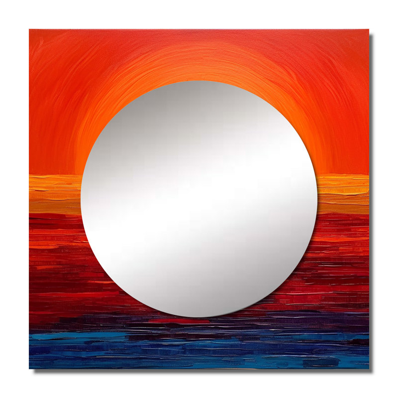 Grand miroir carré orange, jaune, coucher de soleil doré III - paysages, 29 po x 29 po