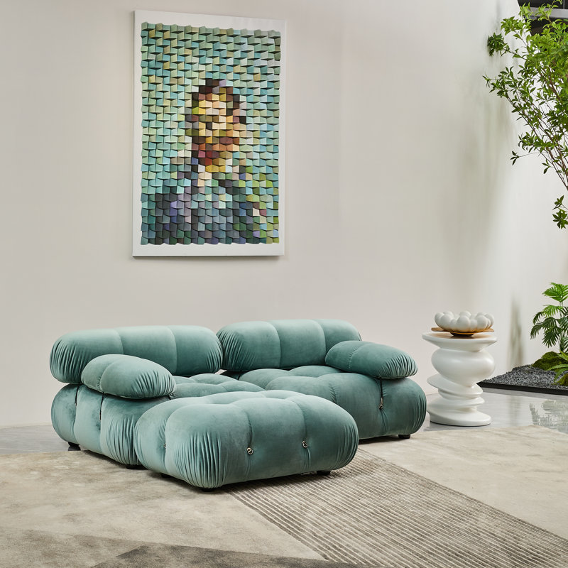 Canapé modulaire 3 pièces Milliron, Velours sarcelle