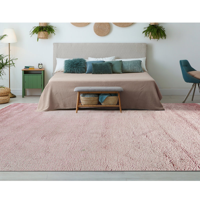 Wool Area Rug in Pink, Rectangle 8' x 10'