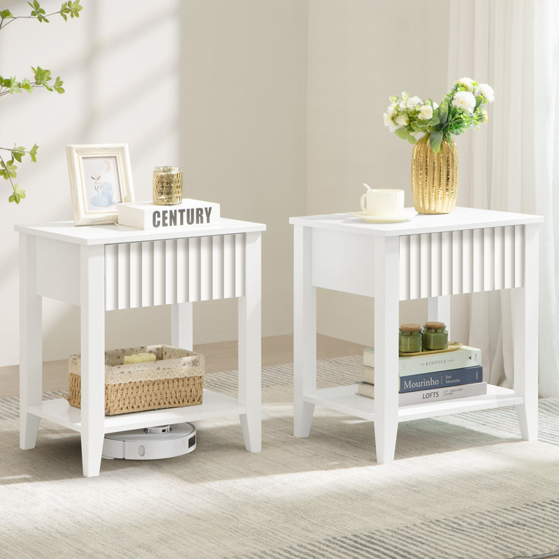 Table de chevet 1 tiroir Nyleen, Blanc