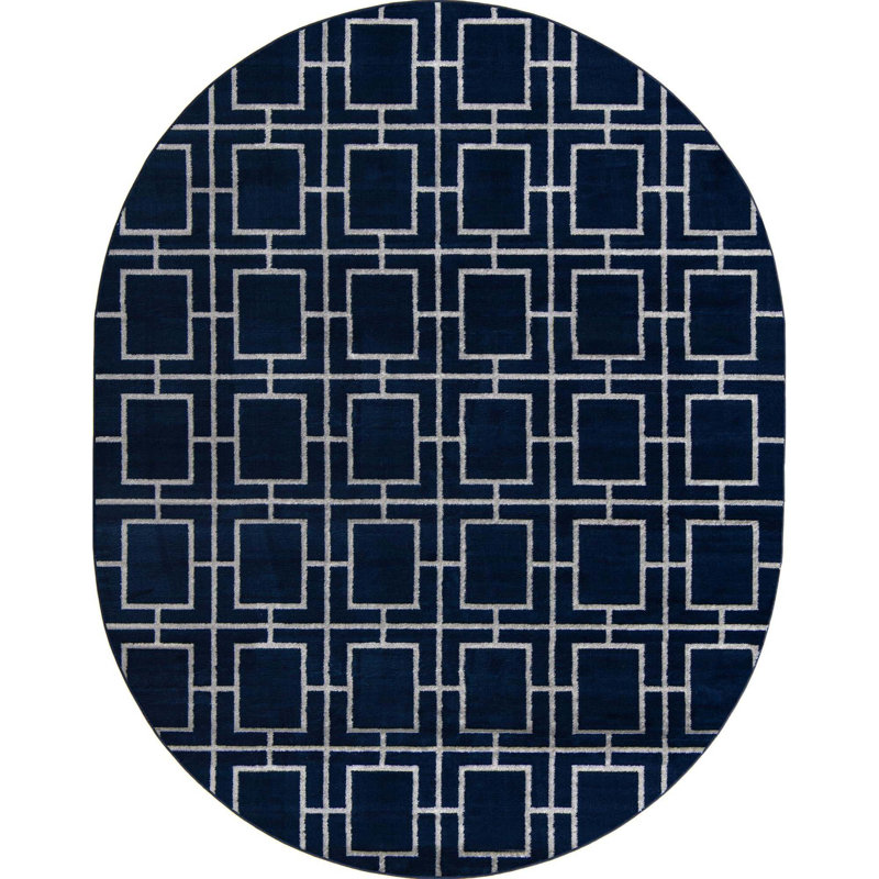 Tapis bleu marine / argent Glam, Ovale 7 pi 10 po x 10 pi