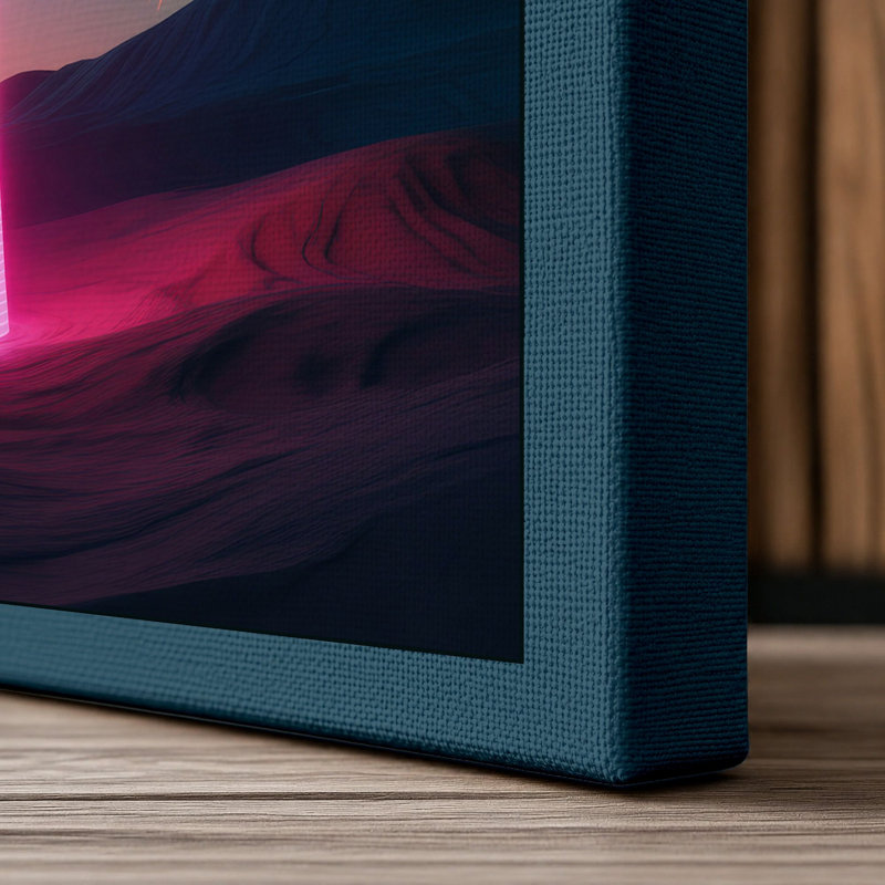 Neon Mirage Retro - Wrapped Canvas, 18x12 - 45.7 x 30.5 cm, Teal Border