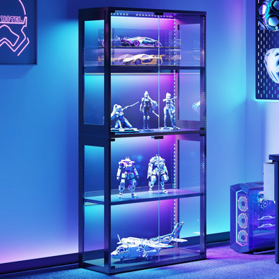 Aarush Glass Display Cabinet, Curio Cabinet, Bookcase With Rgb Led Lights