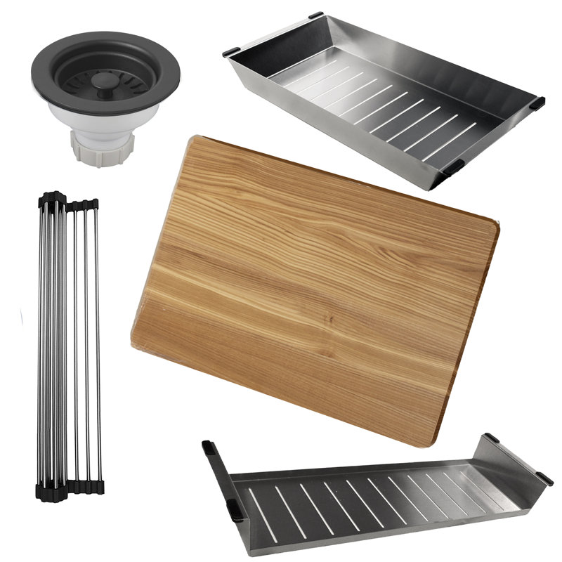 Nantucket Sinks 30 Inch  Dualmount Granite Composite Prep-Station with Side Set Drain, Black