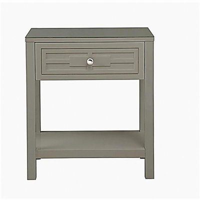 Table de chevet en bois taupe 23 po avec plateau en verre et tiroir Dylan