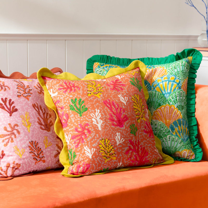 Coral Abstract Square Cushion, Orange