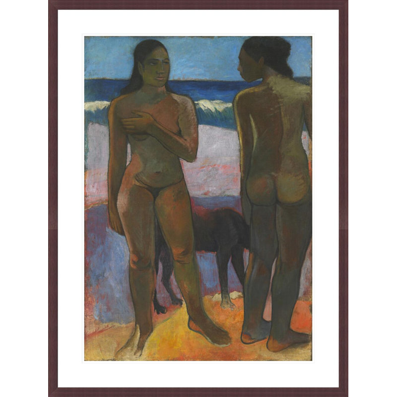 «Two Nudes on a Tahitian Beach» par Paul Gauguin - Reproduction giclée encadrée, H 41,5 po x l 31,34 po