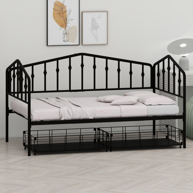 Le sofa-lit avec tiroirs coulissants offre un montage facile et un design élégant pour les chambres d'amis, Noir