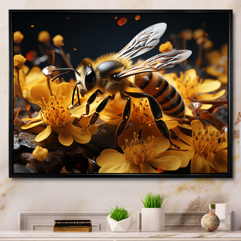Décoration murale Bee Buzzing Life, H 12 po x l 20 po x P 1 po, Cadre photo noir