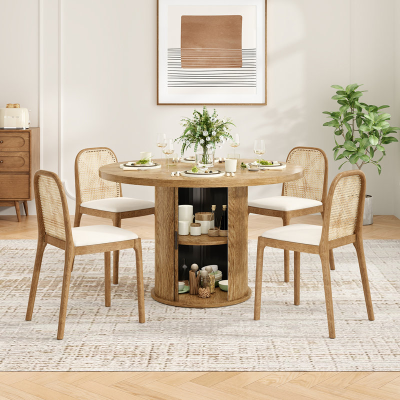 Table de salle à manger ronde avec armoire, Noyer