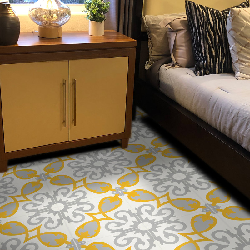 Agadir 8" x 8" Cement Patterned Wall & Floor Tile, Gray/Yellow/White
