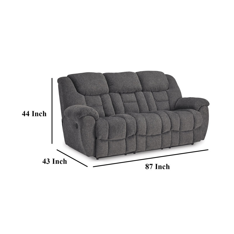 Canapé inclinable manuel Dane, polyester gris, accoudoirs coussinés, 87 po