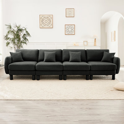 Tissu à 4 places Boucle en gris foncé, accoudoirs distinctifs et coussins de dossier moelleux pour la détente, chambre à coucher de style moderne, tissu gris confortable pour la nuit, conception avec forme, structure à ressorts en bois