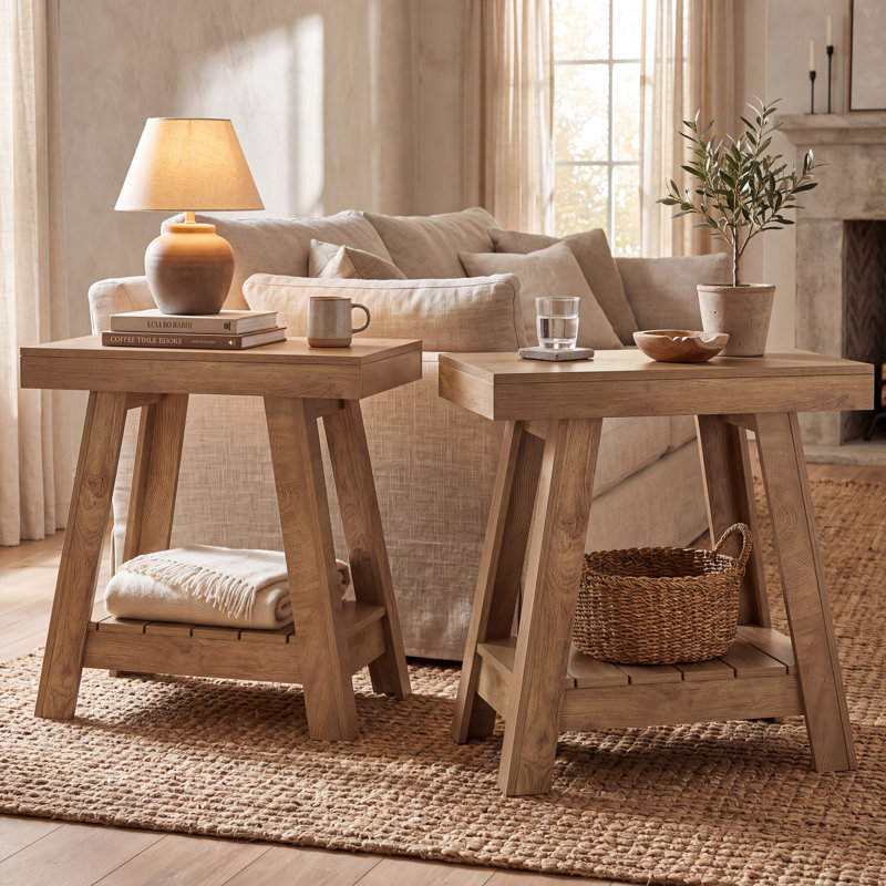 Ensemble de 3 petites tables basses - Table basse carrée 39,37 "avec pieds robustes et table de bout à 2 niveaux