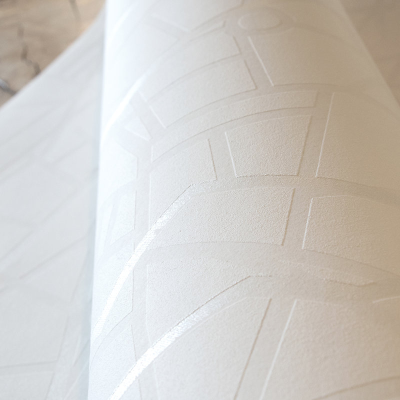 Slow Living Metallic Geometric Lines Wallpaper Roll , Ivory White