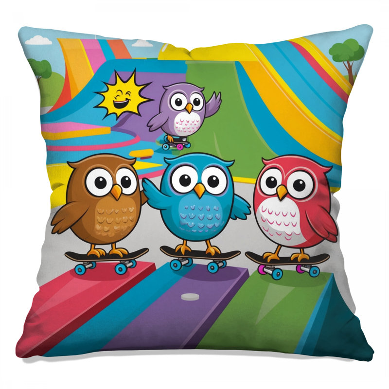 Coussins colorés Skateboarding Owls, 18 x 18 pouces