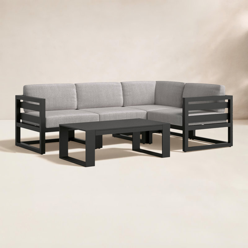 Smith 5 Piece Sectional Seating Group with Sunbrella Cushions, Cast Silver Sunbrella®, Black