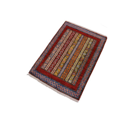 Cartley Striped Handmade Hand-Knotted Rectangle 1'11" x 2'11" Wool Area Rug in Rust