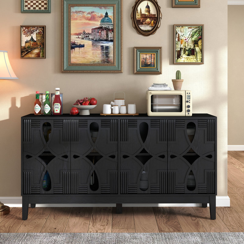 Buffet 60,5 "Mid-Century, console multimédia, Noir