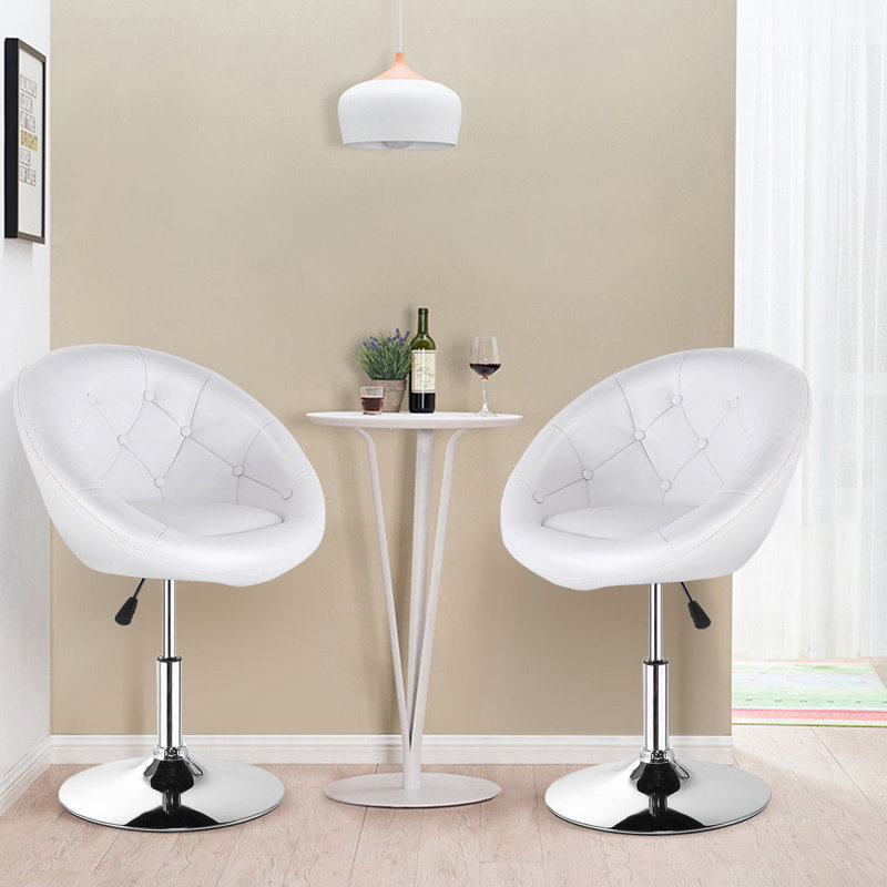 Chinn Faux Leather Swivel Barrel Chair, White Faux Leather