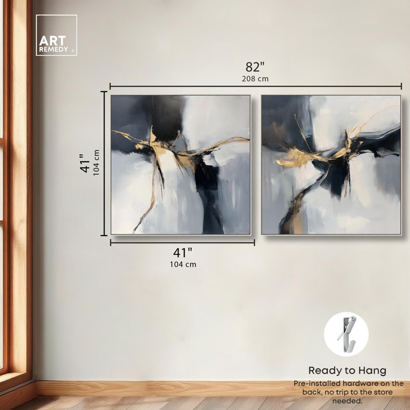"Luxe Glam", ensemble de 2 reproductions d'art sur toile par , H 41 po x l 41 po, Argent argent