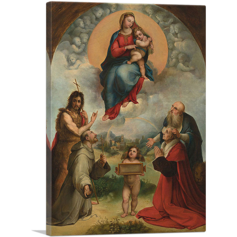 «Madonna of Foligno 1507» par Raphael, reproduction d'art sur toile tendue, H 40 po x l 26 po x P 1,5 po