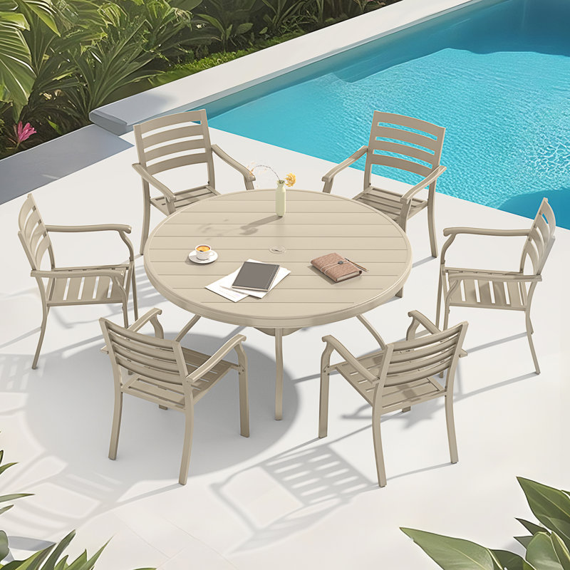 Ensemble repas d'extérieur 7 pièces 7 pièces, 7 pièces : table, 6 chaises, Grès