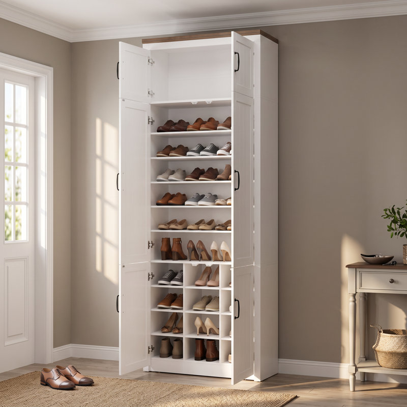 Armoire à chaussures d'entrée avec 3 sections - rangement supérieur, 6 tablettes + 12 casiers