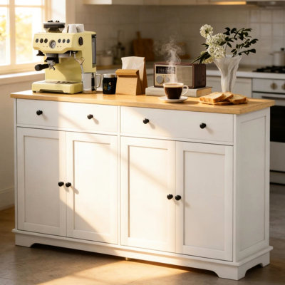Élégante armoire-buffet avec tiroirs et tablettes réglables, dispositif de basculement, armoires de rangement à 2 niveaux de 55,1 po de large, 3 niveaux convenant au salon