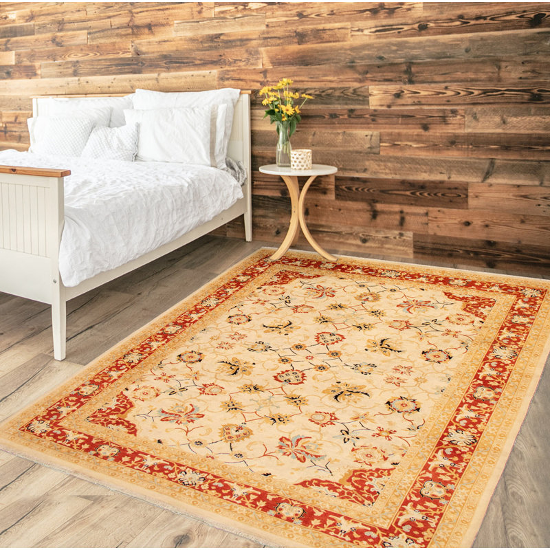 Tapis unique en laine noué à la main style nouvel âge Ushak ivoire 8 pi 11 po x 11 pi 10 po Yaak