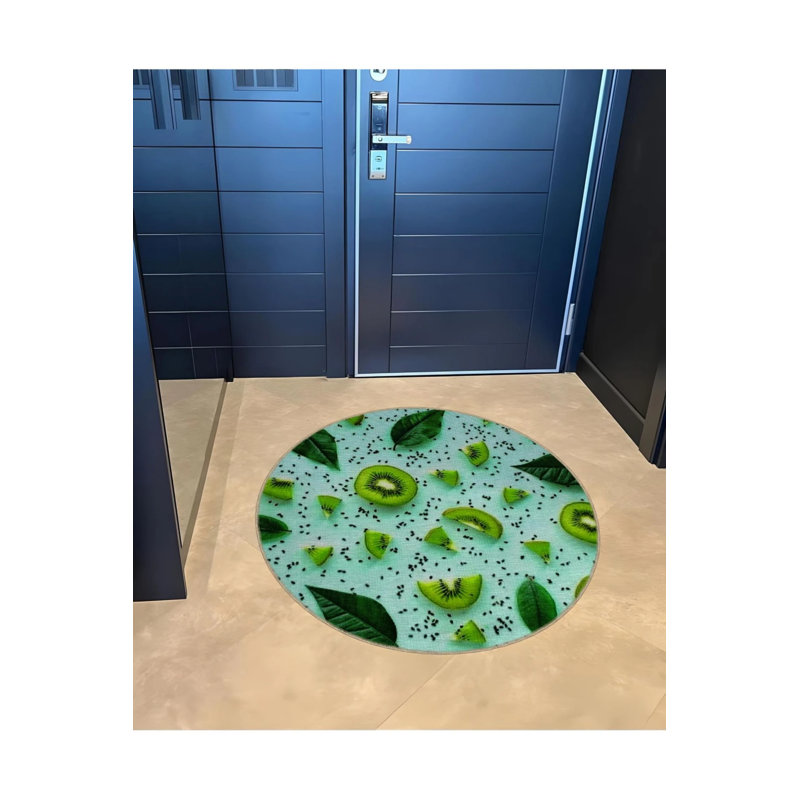 Tapis décoratif moderne à motif de feuilles vertes et de kiwi, Rond 4 pi