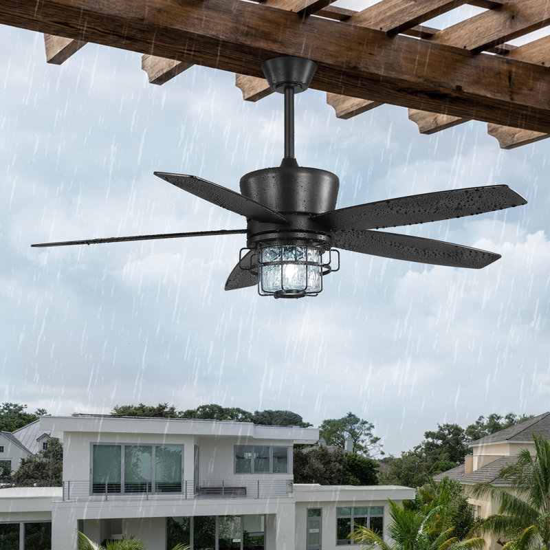 Ventilateur de plafond noir et extérieur imperméable avec ensemble d'éclairage et télécommande pour patio / pavillon de jardin 52 po Cissline