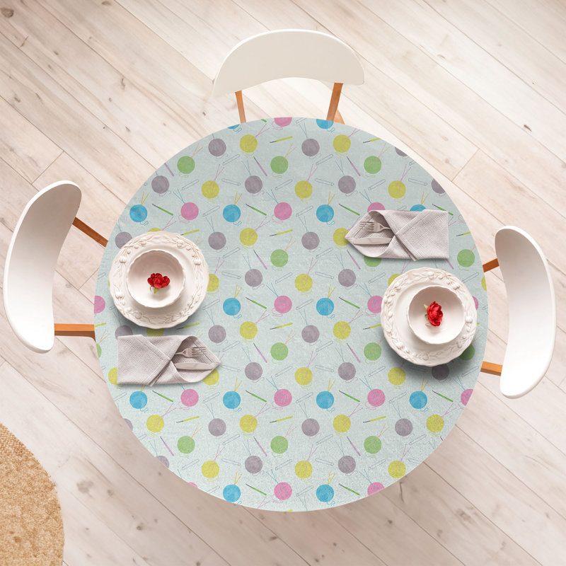 Ambesonne Retro Fitted Round TableclothMulticolor 81897, 64.17" Round