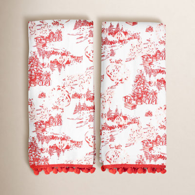 Santa Toile Pom Pom Kitchen Towel