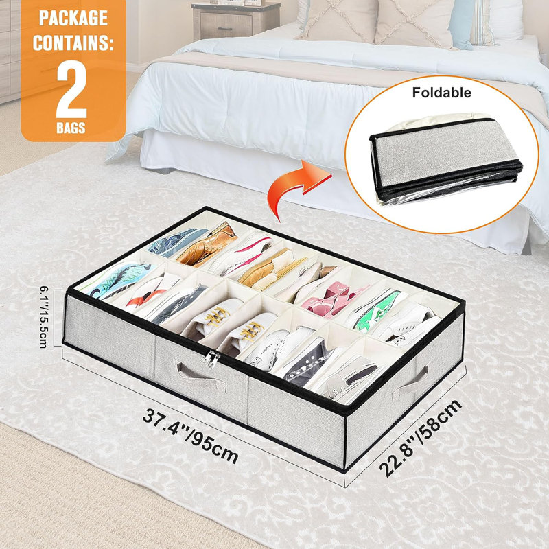 Ensemble de 2 range-chaussures sous le lit gris clair