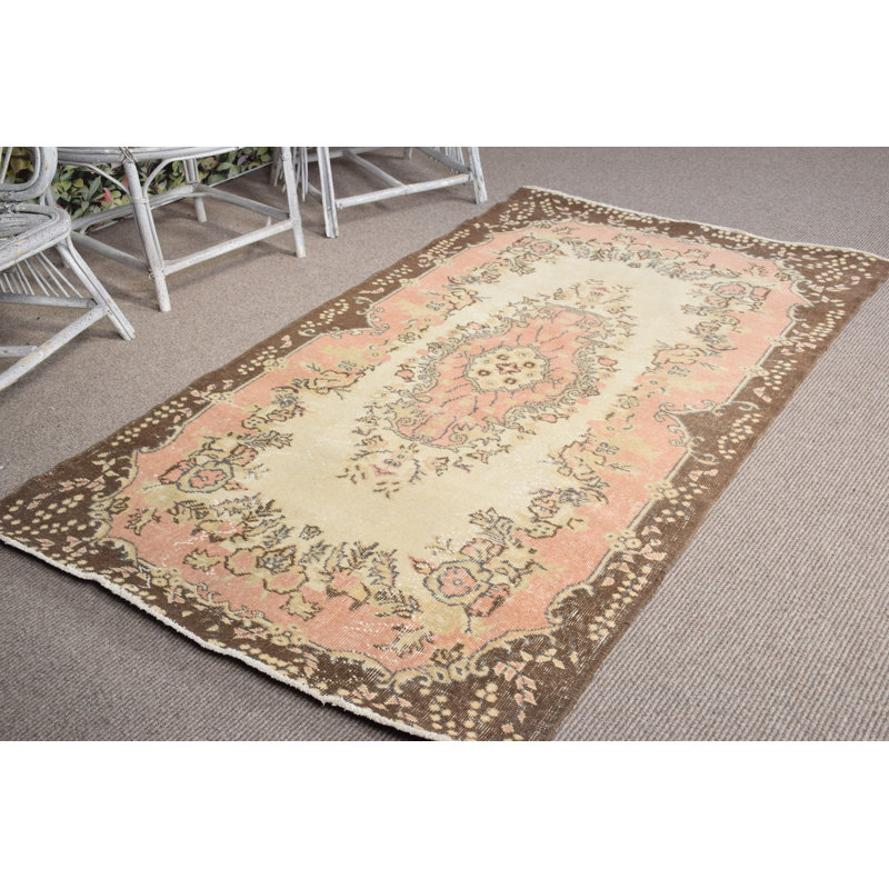 Tapis brun antique à motif floral turc Oushak idéal pour la cuisine - Article 10282