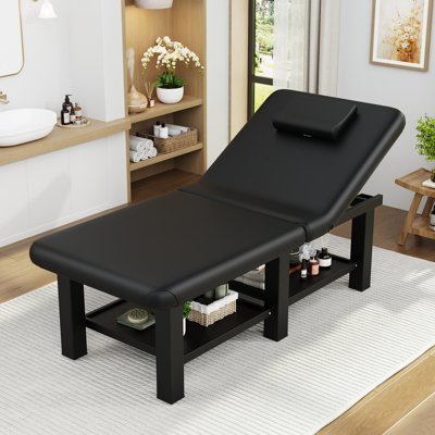 75" Professional Massage Bed with Adjustable Backrest, Physical Therapy Table, Tattoo Beauty Lash Spa Massage Bed, Folding Massage Table With 6 Metal Legs and Storage Shelf - Black